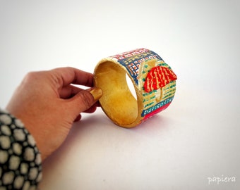papier mache armband, bangle, gratis verzending, papieren sieraden, milieuvriendelijk, rood, roze, blauw, geel, bruin, paraplu, goud, oranje, casual, voor haar.