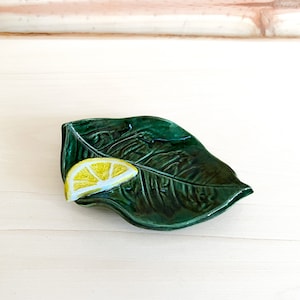 Lemon Slice Leaf Imprint Tiki Garnish Discard Dish | One-of-a-Kind Unique Ceramic Handmade