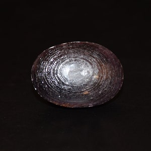 Könnte beinhalten: Eine silberne Schale mit einem konzentrischen Kreis-Muster. Die Schale ist aus Metall und hat eine glänzende Oberfläche.