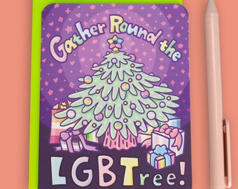Gather Round the LGBTree Card, LGBTQ+ Christmas Card, Funny Pride Holiday Card, Queer Christmas Greeting Card, LGBT Holiday Card