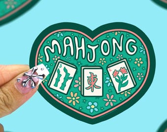 I Heart Mahjong Vinyl Sticker | Heart-Shaped Mahjong Tile Design | Waterproof Die Cut Sticker | Cute Board Game Gift | Laptop Decal