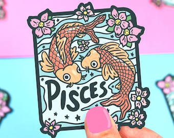 Pisces Vinyl Sticker, Zodiac Sticker, Waterproof, Laptop Sticker, Astrological Sign, Fish, Water, Neptune, Fun Gift, Birthday