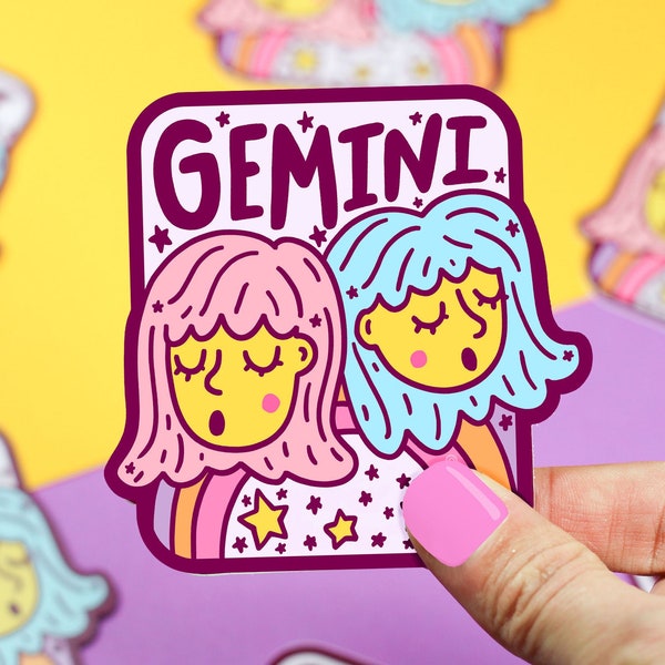 Gemini Vinyl Sticker, Cute Sticker, Waterproof, Laptop Decal, Astrological Sign, Twins, Mercury, Zodiac, Air, Cute Gift for Her