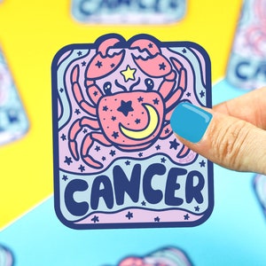 Autocollant en vinyle Cancer, Sticker mignon, imperméable, Sticker pour ordinateur portable, Signe astrologique, Crabe, Lune, Zodiaque