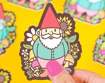 Gnome Sticker, Vinyl Decals, Fairy Garden, Miniature, Little Gnome, Gift For Him, Cute Stickers, Floral Stickers, Woodland Forest, Fantasy