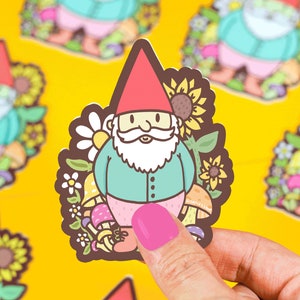 Gnome Sticker, Vinyl Decals, Fairy Garden, Miniature, Little Gnome, Gift For Him, Cute Stickers, Floral Stickers, Woodland Forest, Fantasy