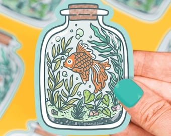 Goldfish Terrarium Vinyl Sticker: Waterproof Laptop Decal