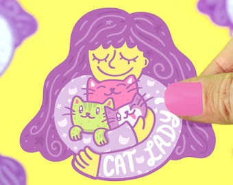 Cat Lady Vinyl Sticker: Adorable Kitty Mom, Laptop Decal