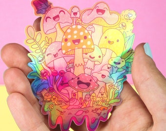 Psychedelic Mushroom Vinyl Sticker: Holographic Fungi Decal