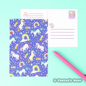 Cosmic Unicorns Rainbow Galaxy Postcard, Snail Mail, Glossy, Art Pattern, Cute