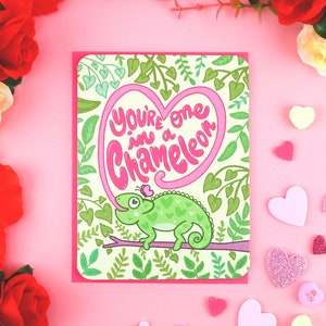 You're One In a Chameleon, Funny Valentine's Day Card, Reptile Love Card, Cute Card for Valentine, I Love You Card, Anniversary, Plants