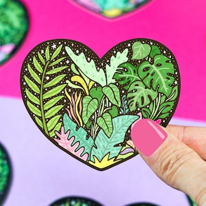 Tropical Heart Sticker, Scenic Vinyl Sticker, Monstera, Philodendron, Palm Fronds, Sticker for Your Laptop, Journal, Car, Phone, Plants