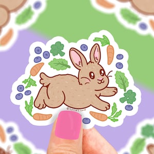 Hungry Bunny Rabbit Waterproof Decal for Water Bottles and Laptops