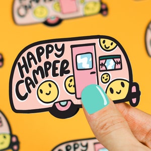 Fun Stickers, Happy Camper, RV, Vinyl Decals, Laptop Stickers, Colorful Stickers, Travel, Explore, Camper Sticker