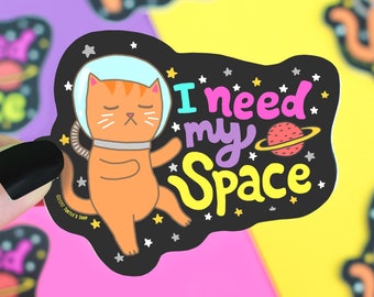 Social Distancing Sticker, I Need My Space, Cat Sticker, Laptop Stickers, Vinyl Decal, Introvert Stickers