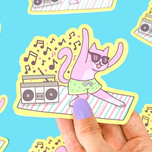 Jammin Beach Kitty, Cute Boombox, Music Lover Sticker, Beach Vibes, Cat Love Sticker, Cute Cat Art, Groovy Sticker, Funny Decal, Laptop
