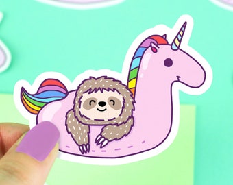 Unicorn Sloth Sticker, Vinyl Decal, Fun Stickers, Colorful Stickers, Rainbow Unicorn, Pool Float, Summer Gift