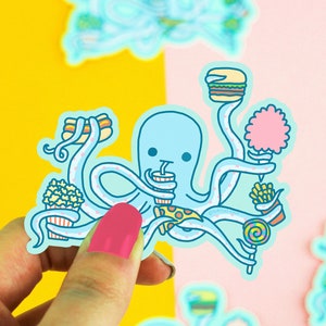 Octopus Sticker, Aquatic Decal, Ocean Animals, Funny Stickers, Fast Food, Snacks, Pizza, Planner Sticker, Blue, Marine Animal, Sea Creature