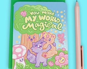 You Make My World Magical Card, Woodland Animal Friendship Card, Cute Forest Animal Greeting Card, Best Friend Card, Thinking of You Card