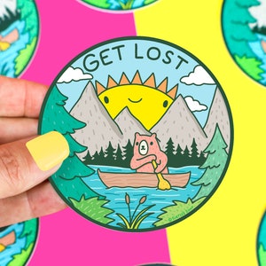 Get Lost Sticker, Funny Vinyl Stickers, Outdoorsy Decals, Cute, Animal Stickers, Laptop Stickers, Water Bottle Stickers, Mountains, Forest