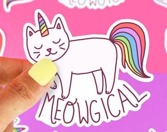 Cat Sticker, Unicorn Decal, Rainbow, Funny Stickers, Vinyl Decals, Laptop Stickers, Car Decal, Girl Gift, For Her, Colorful Stickers