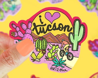 Tucson Sticker, Arizona Decal, Southwestern Decor, Desert Critters, Saguaro Cactus, Outdoorsy Sticker, I Love Tucson, Local Sticker, City