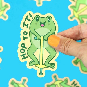 Frog Pogo Stick Sticker: Funny Waterproof Matte Decal