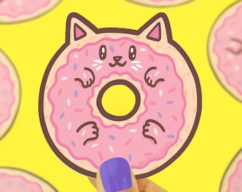 Japan Kitty Sticker, Donut Cat Decal, Vinyl Decal, Kawaii, Planner Sticker, Cat Lover Gift, Water Bottle Sticker, Waterproof, for Laptop