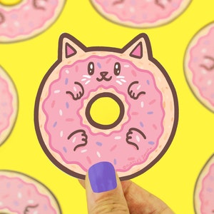 Sticker kitty Japon, sticker chat donut, vinyle autocollant, Kawaii, autocollant pour agenda, cadeau pour amoureux des chats, autocollant bouteille d'eau, imperméable, pour ordinateur portable