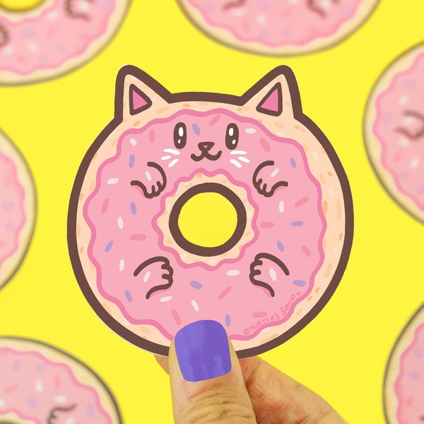 Japan Kitty Sticker, Donut Cat Decal, Vinyl Decal, Kawaii, Planner Sticker, Cat Lover Gift, Water Bottle Sticker, Waterproof, for Laptop
