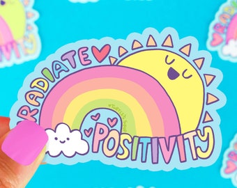 Positivity Sticker, Cute Vinyl Stickers for Laptops, Car Decals, Radiate Positivity, Happy Stickers, Optimist Stickers, Rainbow Sticker