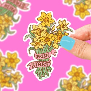 Fresh Start Planner Sticker, Daffodils, Spring Garden Flower Bouquet Sticker, Laptop Flower Sticker, Waterproof Sticker, Yellow Flower Decal