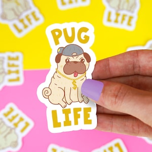 Funny Pug Sticker, Dog Lover Gift, Thug, Cute Puppy Sticker, Dog Sticker, Car Decal, Funny Dog Vinyl Sticker, Pug Dog Sticker, Cute Dog