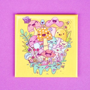 Happy Mushroom Magnet, Cottagecore, Fantasy, Mushroom Patch Fridge Magnet, Shroomies, Cute Mushrooms, Fridge Art, Fungi Magnet, Home Decor