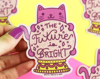 Fortune Teller Cat Sticker: Glitter Vinyl Crystal Ball