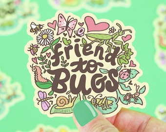 Friend To Bugs Sticker, Daisy Flower Decal, Praying Mantis, Lady Bug, Gardening, Cute Sticker, Nature Decal, Summer, Laptop, Water Bottle