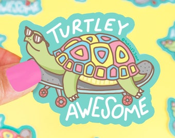 Turtley Awesome Sticker, Funny Decals, Skater Stickers, Mosaic Turtle, Skateboard Sticker, Beach Decor, Tortoise Decal, Turtle Shell