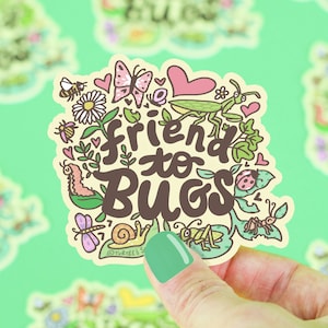 Friend To Bugs Sticker, Daisy Flower Decal, Praying Mantis, Lady Bug, Gardening, Cute Sticker, Nature Decal, Summer, Laptop, Water Bottle