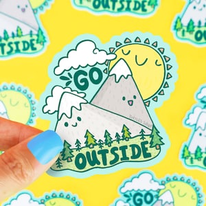 Go Outside Vinyl Sticker: Adventure Mountains, Sunshine, Laptop Decal
