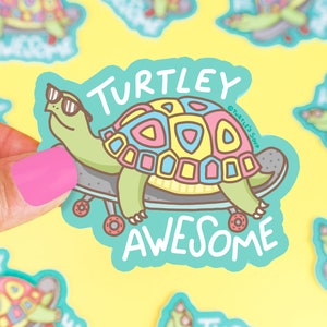 Turtley Awesome Sticker, Funny Decals, Skater Stickers, Mosaic Turtle, Skateboard Sticker, Beach Decor, Tortoise Decal, Turtle Shell