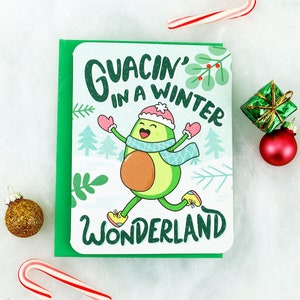 Avocado Christmas Card, Guacin' In A Winter Wonderland, Funny Christmas Card, Christmas Pun, Punny Holiday Card, Foodie Christmas, Snow