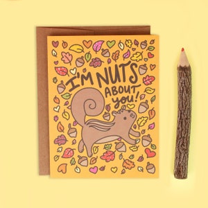 Nuts for You Anniversary Card, Valentine's Day, Squirrel Pun Love Card, Acorns, Falling in Love, Friendship, Boyfriend, Cute Girlfriend Gift
