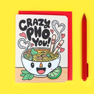 Crazy Pho You Card, Funny Valentine's Day Card, Pun Love Card, Take Out, Foodie Birthday Card, Cute Love Card,  Kawaii Love Card, Cute