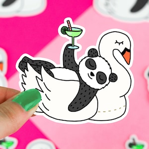 Panda Vinyl Sticker, Swan Pool Float, Pool Party, Aqua, Beach Decor, Floaties, Festival Sticker, Gift For Her, Summer, Black and White, Cute