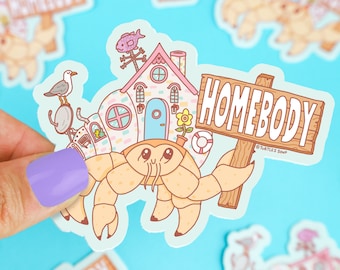 Introvert, Homebody Hermit Crab, Kawaii, Cute Hermit Sticker, Crab Sticker, Stay Home Sticker, Self Isolation Sticker