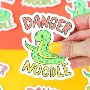 Danger Noodle, Serpent Art, Snake Vinyl Sticker, Funny Pun, Cute Green Snake, Snake Decal, Snake Art, Snake Illustration, Laptop Decal, Cars