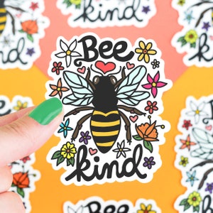 Bee Sticker, Bee Kind Decal, Positivity Sticker, Vinyl Sticker, Car Decal, Laptop Sticker, Save The Bees, Be Kind, Flower, Floral