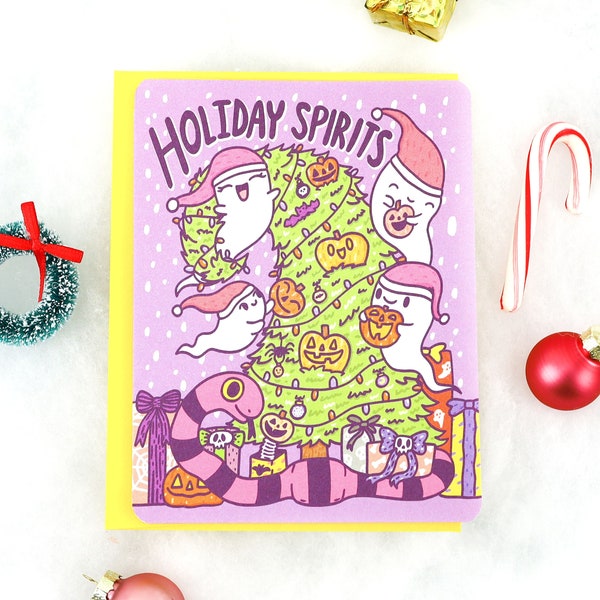 Holiday Spirits, Creepmas Christmas Card, Halloween, Winter, October, Ghosts, Pumpkin, Jack O Lantern, Nightmare, Art, Turtle's Soup