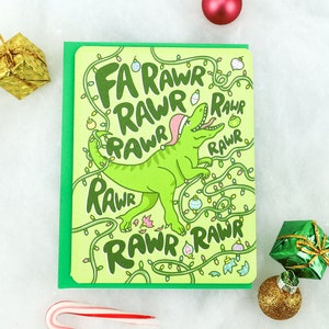 Carte de Noël drôle, carte de Noël dinosaure, Fa Rawr Rawr Rawr Rawr, Noël T Rex drôle, jolie carte de vœux, carte dinosaure, Noël Rawr image 1