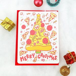 Funny Pizza Christmas Card Card, Merry Crustmas Holiday Christmas Card, Greeting Card, Pizza Pun Holiday, Cool Christmas Card, Food Holiday